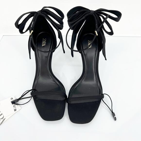NWT ZARA Heeled Sandals with Maxi Bow 6.5 Black - Picture 2 of 8